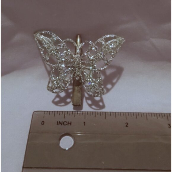 Vintage Gold-Tone Butterfly Hair Clip With Rhinestones - Picture 2 of 4